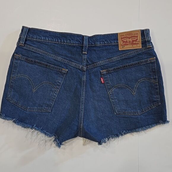 Levi's 501 Cut Off Denim Jean Shorts High Rise Fringed Button Fly Cotton Size 30 - Picture 2 of 10